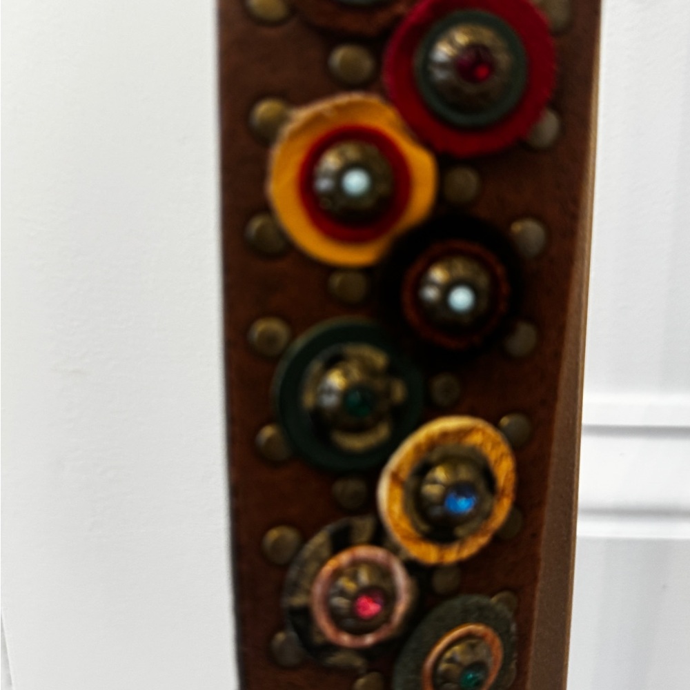 Nw Vintage Nanni Italy Studded Concho Leather Belt Jeweled Buckle Boho Western - Picture 9 of 10